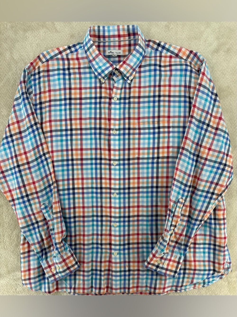 Peter Millar Men's Plaid Button Down Shirt Size L Multicolor Cotton Casual